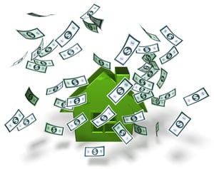 Illustration of money flying around a home