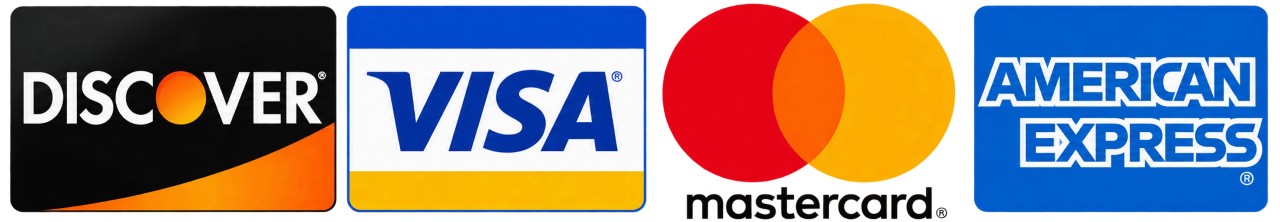 Accepted payment cards: Discover, Visa, Mastercard, and American Express
